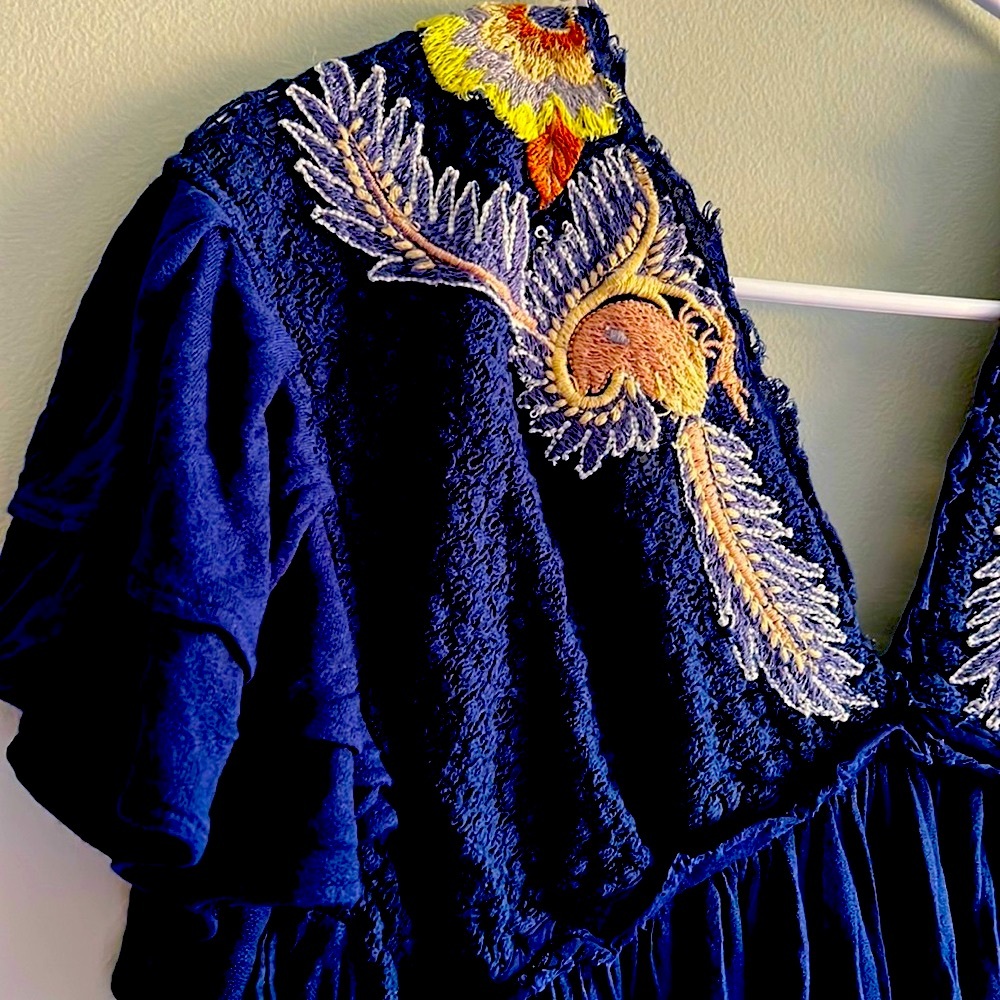 Free People Navy Embroidered Top